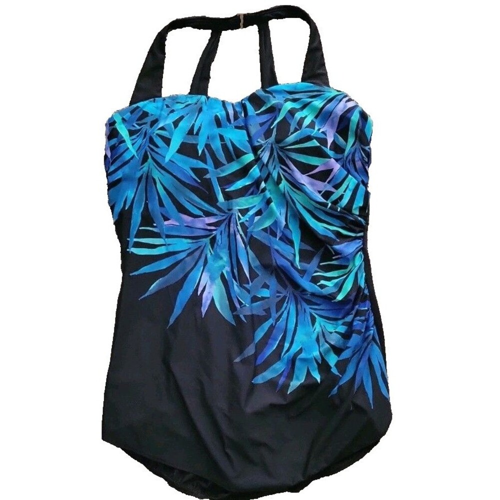 Swimsuit One Piece 1PC BLACK Floral 16D Soft Cup Swimsuit Women's Lands End S908